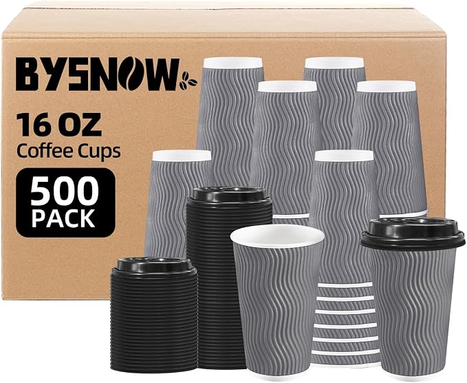 BYSNOW 500 Pack 16 oz Paper Coffee Cups by BYSNOW