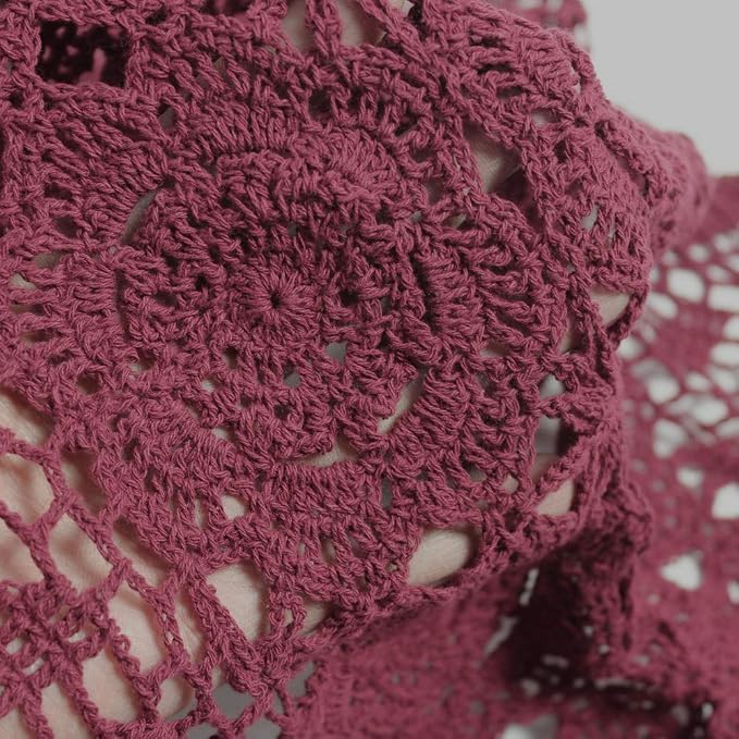 Cotton Handmade Crochet Lace Table Runner Wine Red Rectangle Coffee Table - Image 3