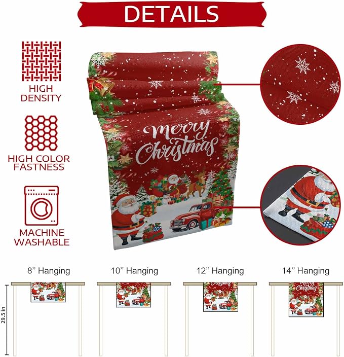 Merry Christmas Table Runner 120 Inches Long, Santa Xmas Tree Snowflake Table - Image 7