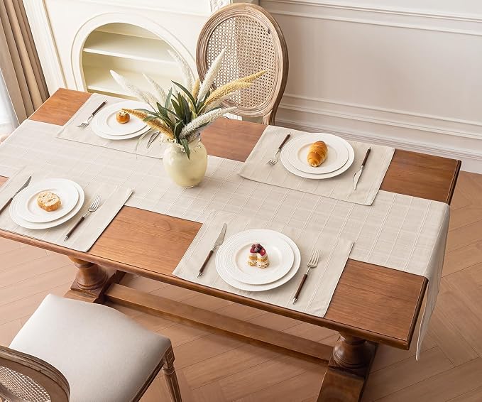 Linen Textured Table Runner, Ivory Table Runners 60 Inches Long | Raised Grid - Image 7
