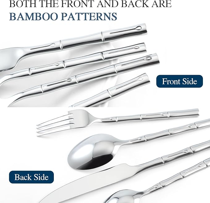 Silverware Set 60-Piece Bamboo Pattern Service - Image 5