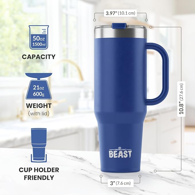 Beast 50 oz Tumbler with Handle Stainless Steel Vacuum Insulated Coffee Ice Cup - Image 7