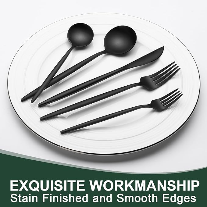 Matte Black Silverware Set 20 Piece, Wildone Stainless Steel Flatware Set - Image 5