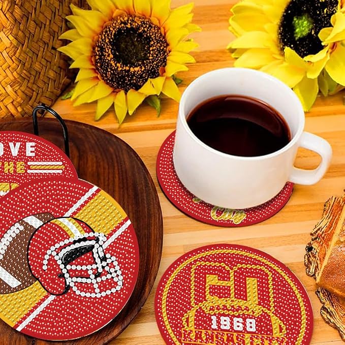 Bartogro 8 Pcs Diamond Painting Coaster Kits, DIY Football Diamond Art Coasters - Image 5