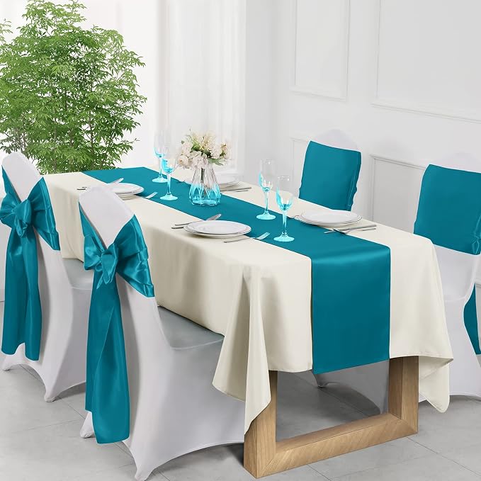 Manyshofu Teal Blue Satin Table Runner 12x72 - Image 2
