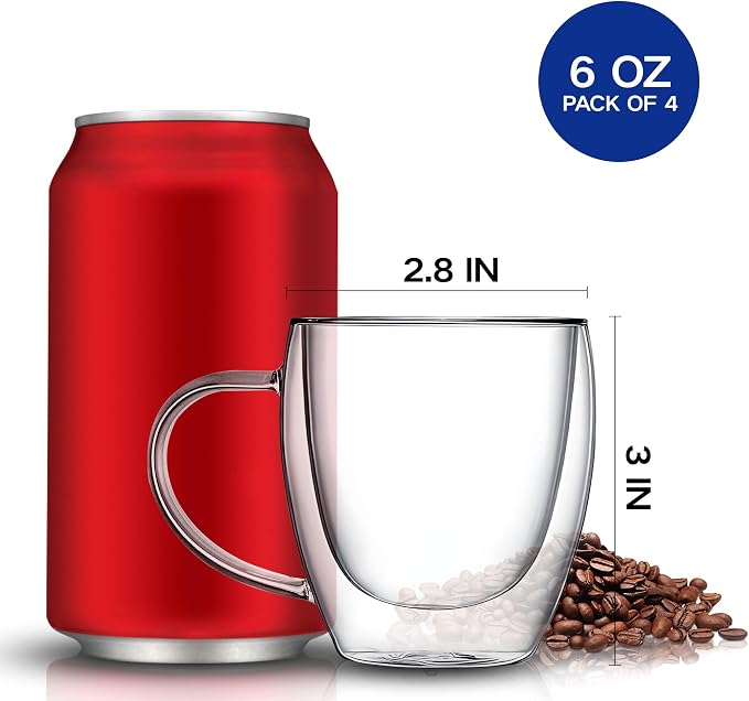 YMMIND Set of 2 Double Walled Glass Coffee Mugs 6 Ounces Insulated Layer Coffee - Image 2
