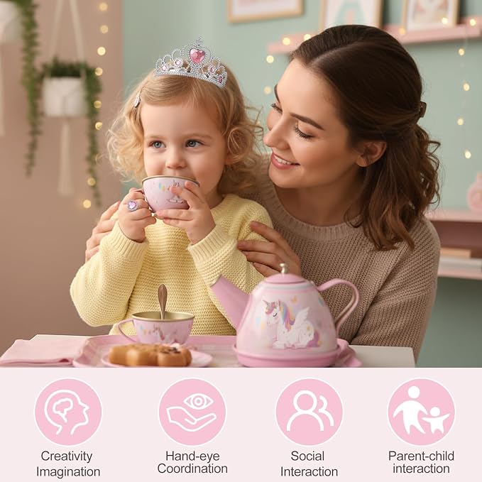 iAOVUEBY Tea Party Set for Little Girls, Kids Pretend Play Kitchen Toys - Image 5
