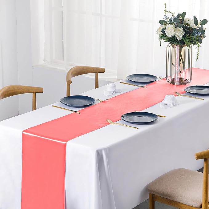 SiinvdaBZX 12 Pcs Coral Satin Table Runner 12 x 108 inches Long | Bright Smooth - Image 2