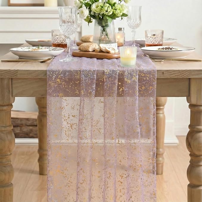 Artoid Mode Grayish Purple Gold Gauze Table Runner 120 Inch 10FT, Glitter - Image 2