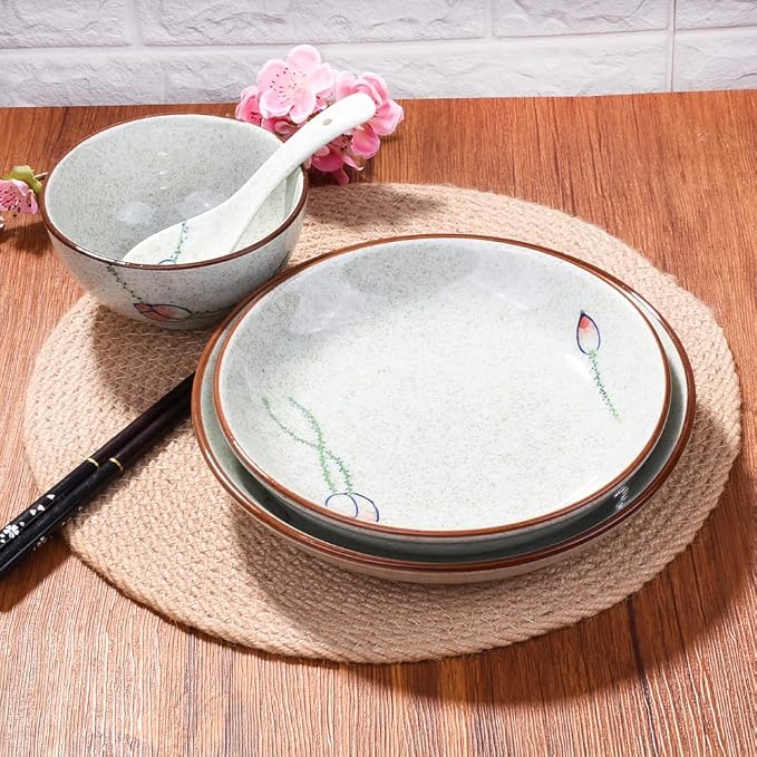 4-Piece Ceramic Dinnerware Set, Japanese Hand-painted Tableware set, A Good - Image 5