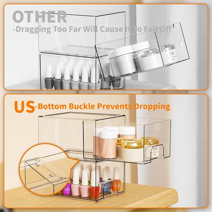 6 Pack Small Stackable Storage Drawers, 4.4 Inch Tall Stacking Acrylic Clear - Image 4