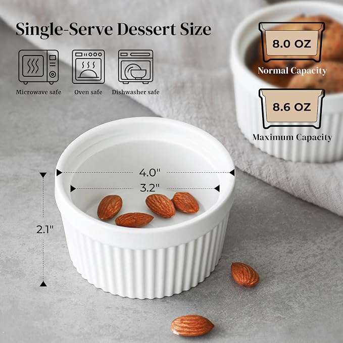 DOWAN 8 oz Ramekins Oven Safe for Creme Brulee, Souffle Dish Baking Bowls - Image 2