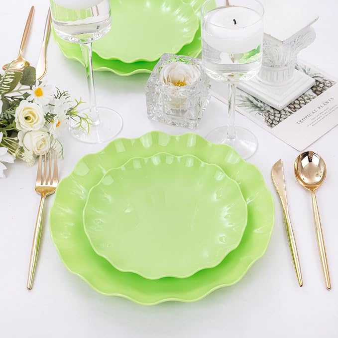 LIYH 24Pcs Sage Green Unbreakable Plastic Plates - Image 6