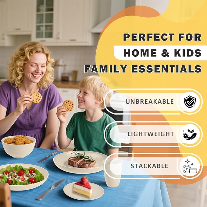 Wheat Straw Dinnerware Sets for 8, Kitchen Dish Set - Image 7
