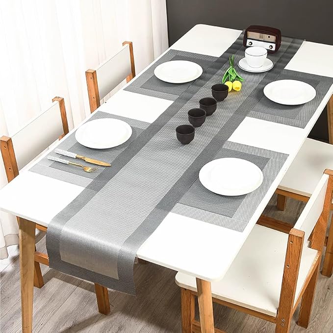 PIGCHCY Modern Elegant Placemats Set of 6 and Table Runner Washable Vinyl - Image 5