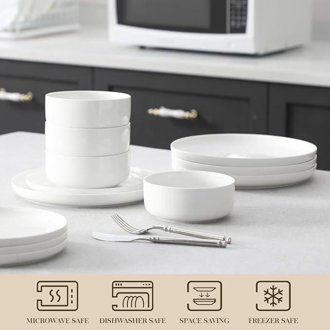 MALACASA Plates and Bowls Sets, 24 Pieces Modern Porcelain Dinnerware Set - Image 4