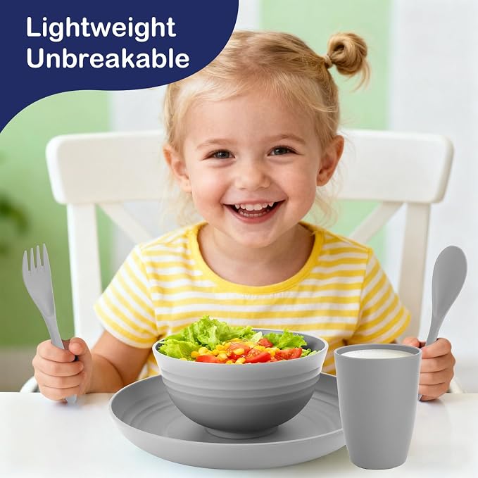 Wheat Straw Dinnerware Sets, Dishwasher & Microwave Safe Kids Plates and Bowls - Image 7