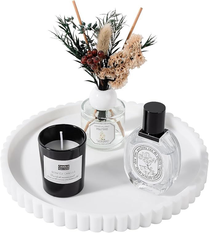 Round Bathroom Tray Perfume Organizer Coffee Table Decor, Heat-Resistant by Heagoale