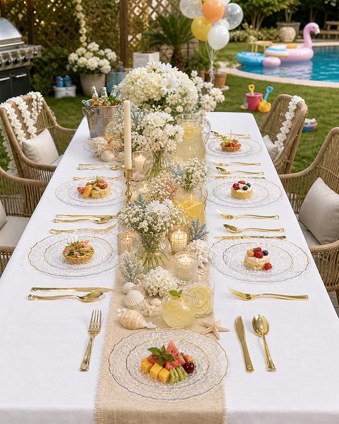 bUCLA 40PCS Clear and Gold Plastic Plates - Image 6