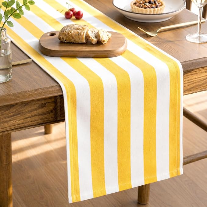 Folkulture Fall Table Runner 108 Inches Long | Yellow & White Striped | Table by FOLKULTURE