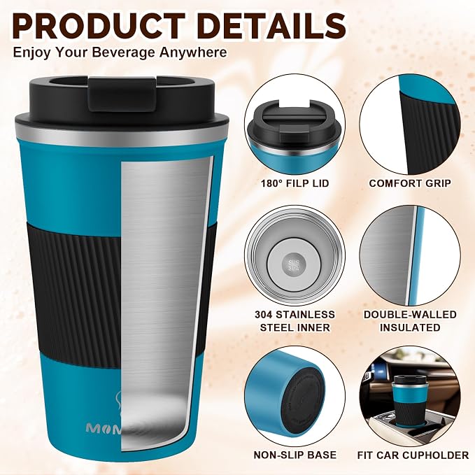 MMOMSIV 12oz Travel Coffee Mug, Insulated Coffee Cup - Image 5