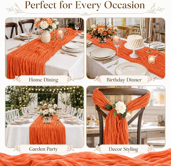 10 Pack Orange Cheesecloth Table Runner 22 x 120 Inch Gauze Table Runner | 10FT - Image 7