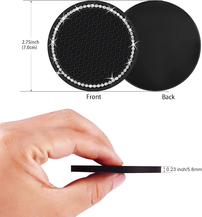 2PCS Bling Car Cup Coaster, 2.75 Inch Auto Cup Holder Insert Coasters Silicone - Image 3