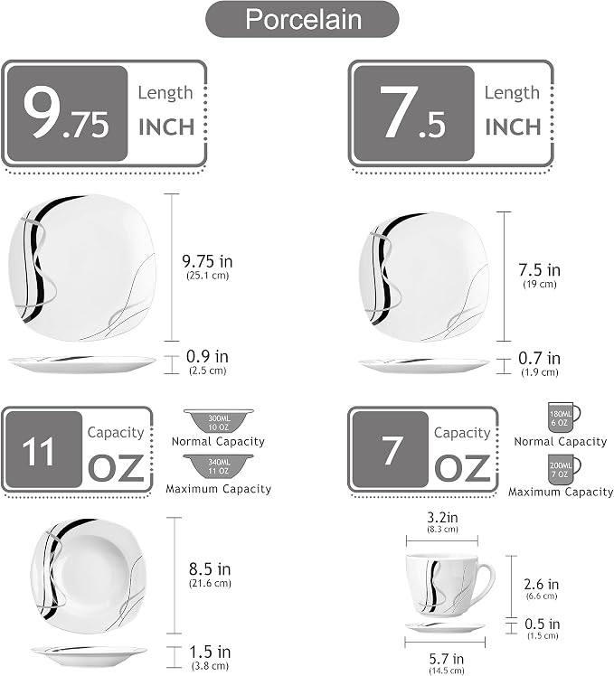 VEWEET Ceramic Dinnerware Sets for 6, FIONA | Porcelain Dinner Set Including - Image 2