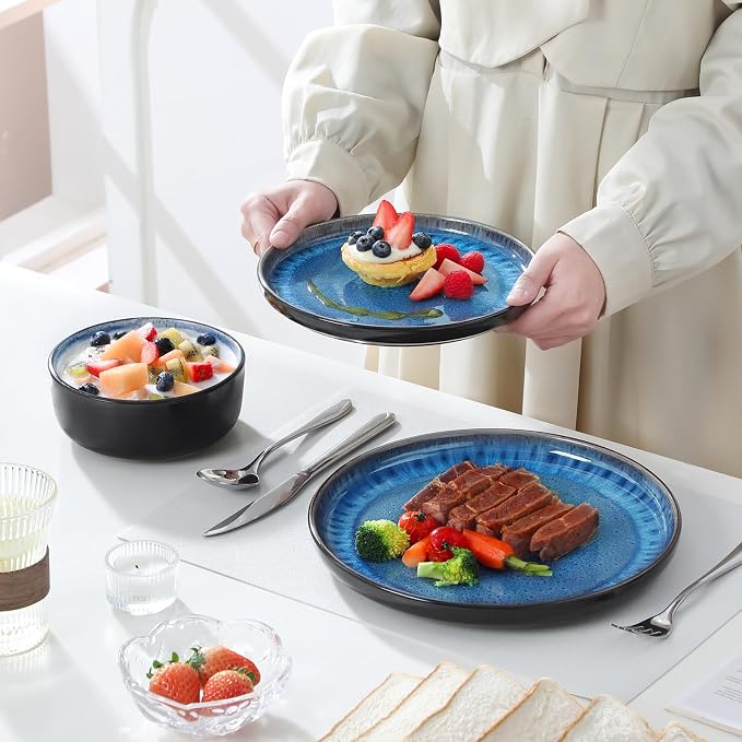 vancasso PLAYA Plates and Bowls Sets, 18 Pieces Blue Dinnerware Sets - Image 6