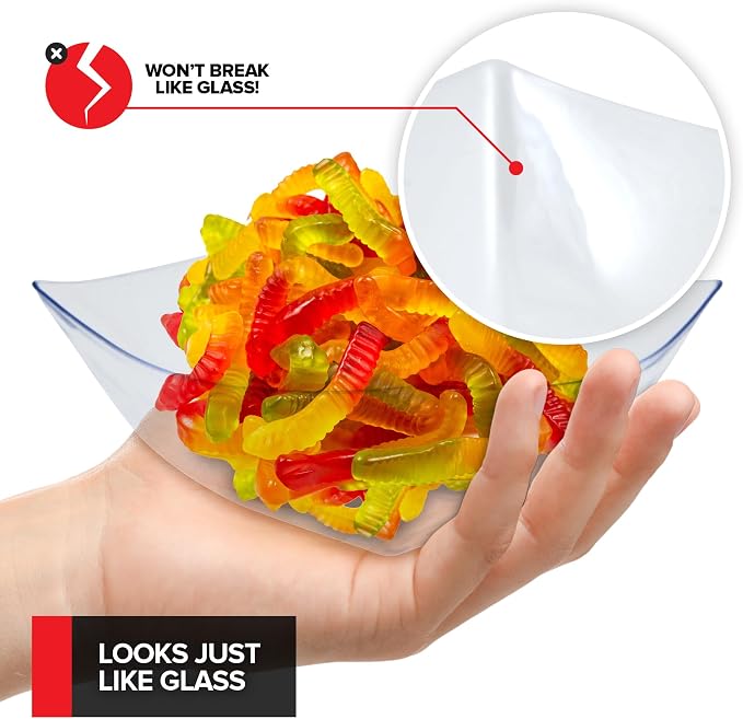 16oz Clear Plastic Serving Bowls Small Disposable Candy Dishes, Square Plastic - Image 3