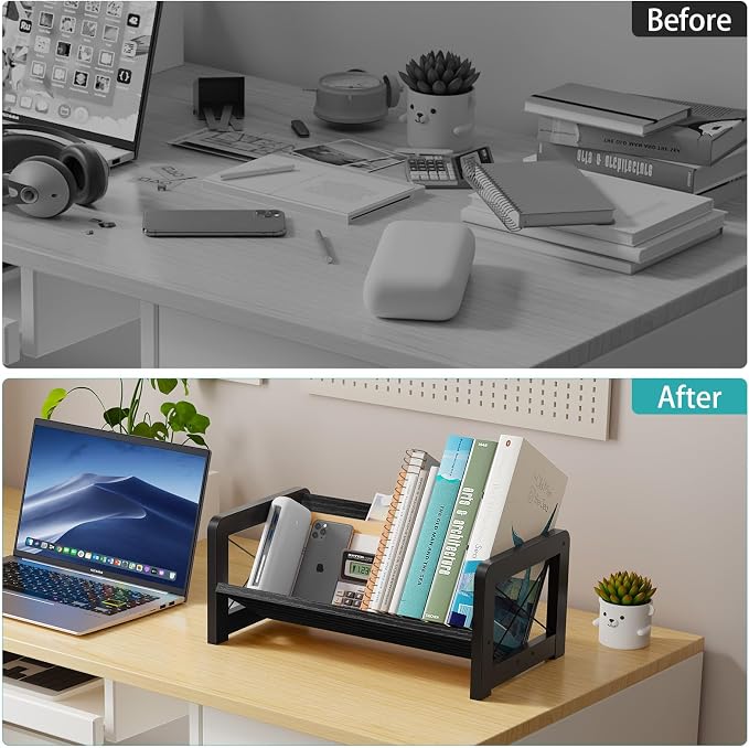 ELITEROO Desk Bookshelf, Small Book Shelf, Wooden Desktop Bookcase, Tilting - Image 5