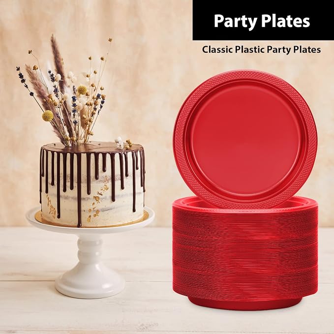 Hanna K. Signature Red Plastic Party Plates, 7-Inch Heavy Duty Disposable Plates - Image 3