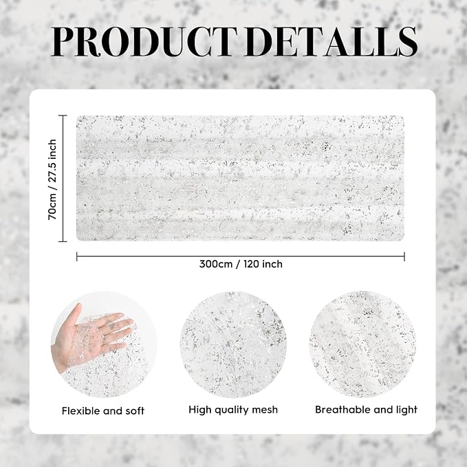 Artoid Mode White Silver Gauze Table Runner 120 Inch 10FT, Glitter Metallic - Image 7