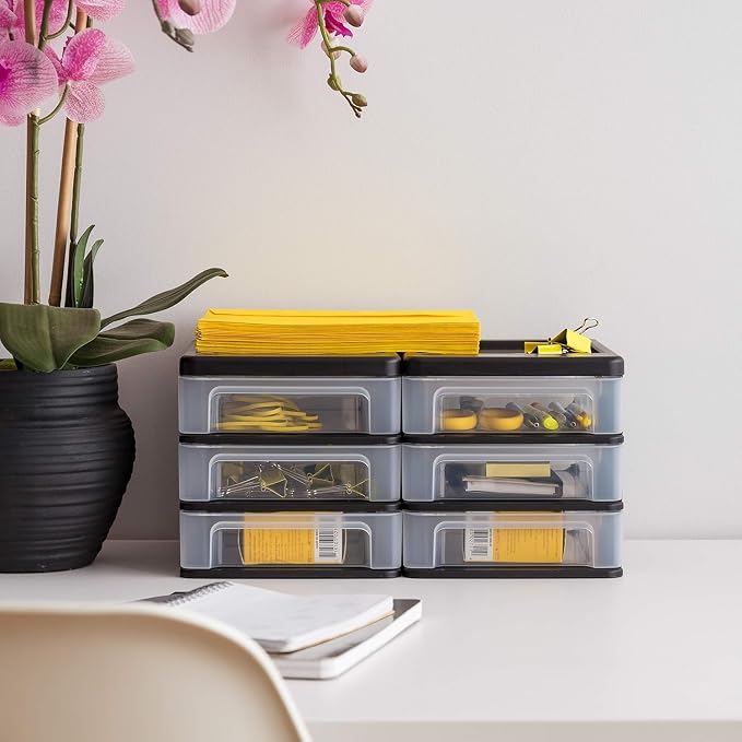 IRIS USA 2-Pack, 3-Drawer Small Plastic Stacking Desktop Organizer, stationery - Image 6