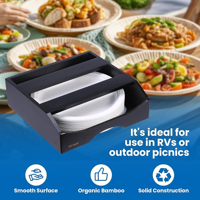 10-inch Paper Plate Dispenser Under Cabinet, Bamboo Paper Plate Holders - Image 7