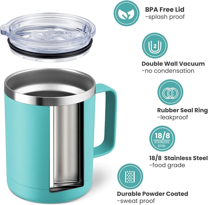 MEWAY 12oz Coffee Mug With Handle 2 Pack Bulk, Stainless Steel Insulated Travel - Image 2