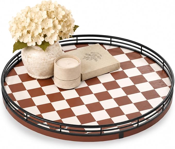 AMH 12-Inch Brown Checkerboard Lazy Susan by AMH