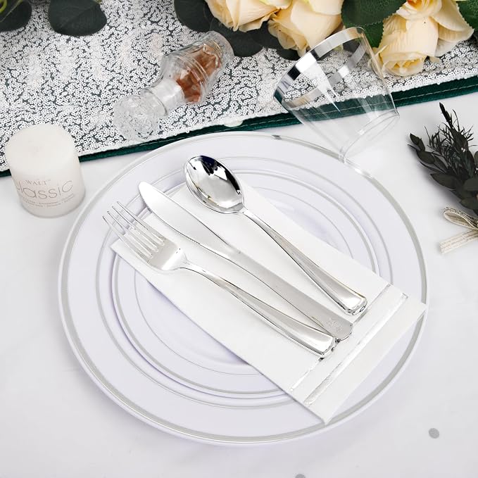 GATHER 176PCS Silver Plastic Plates - Image 7
