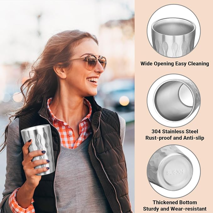 Stainless Steel Double Wall Cups, 16 oz Insulated Tumbler, 4 Pack Unbreakable - Image 4