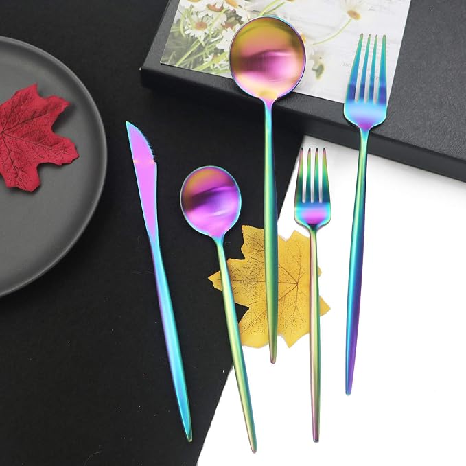 JASHII Luxury 18/10 Rainbow Flatware Silverware Set 304 Stainless Steel - Image 2
