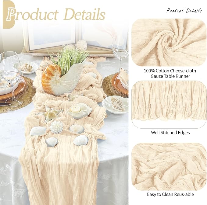 3 Pack Ivory Cheesecloth Table Runner 17x108 Inch Semi Sheer Boho Gauze Cheese - Image 5