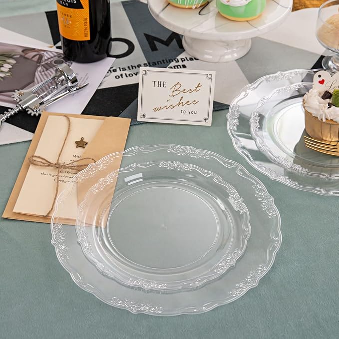 U-QE 100 Pieces Clear Plastic Plates - Image 3