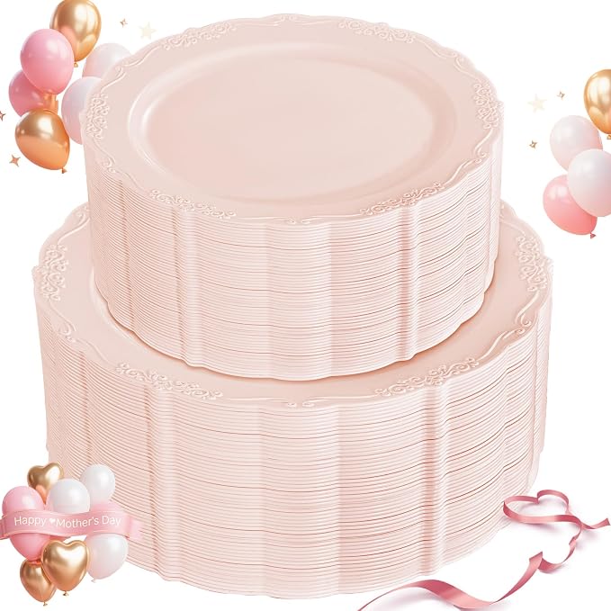 U-QE 100PCS Mauve Pink Plastic Plates by U-QE