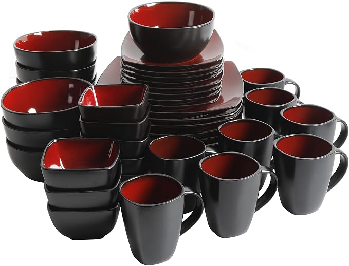 Gibson Elite Soho Lounge Square Reactive Glaze Stoneware Dinnerware Set - Image 2