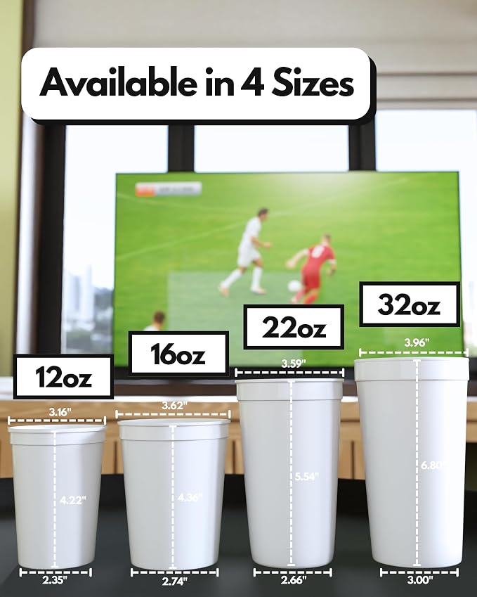 PartyPrints 10 Pack Small 10 to 12 oz White Reusable Blank Plastic Cups - Image 5