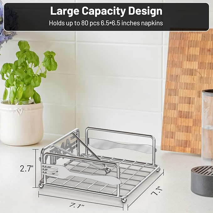 Napkin Holder for Table, Weighted Arm, Square Cocktail Paper Holder, Elegant - Image 6