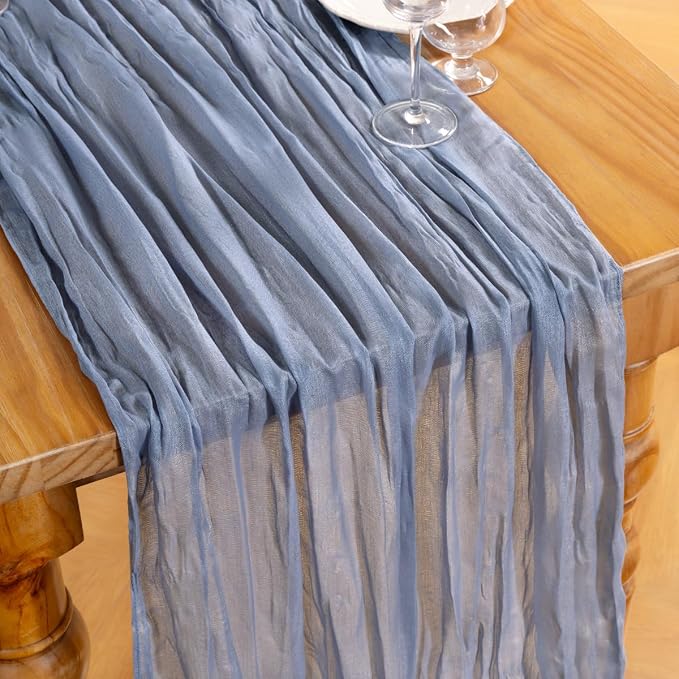 DeZerlor Dusty Blue Cheesecloth Table Runner 1 Pack Summer Boho Runner | - Image 2