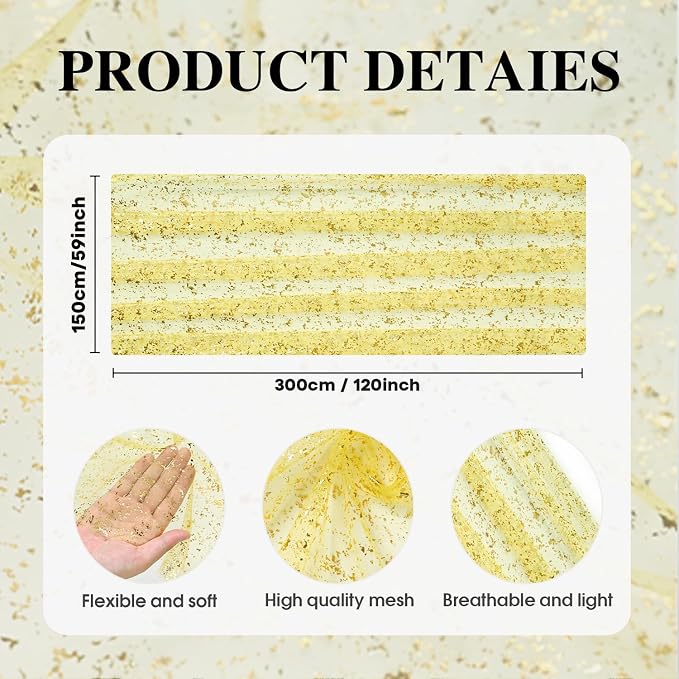 Artoid Mode Light Yellow Gold Gauze Table Runner 59x120 Inch 10FT, Glitter - Image 7