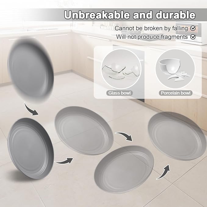 HEYCOME 12 Pcs Unbreakable Deep Dinner Plates Set, 9 inch Reusable Plastic - Image 4