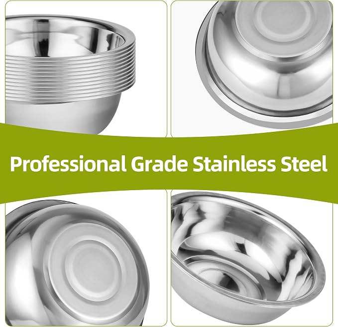 10 Pack 9.45 x 2.68 Inch Stainless Steel Mixing Bowls - Image 3